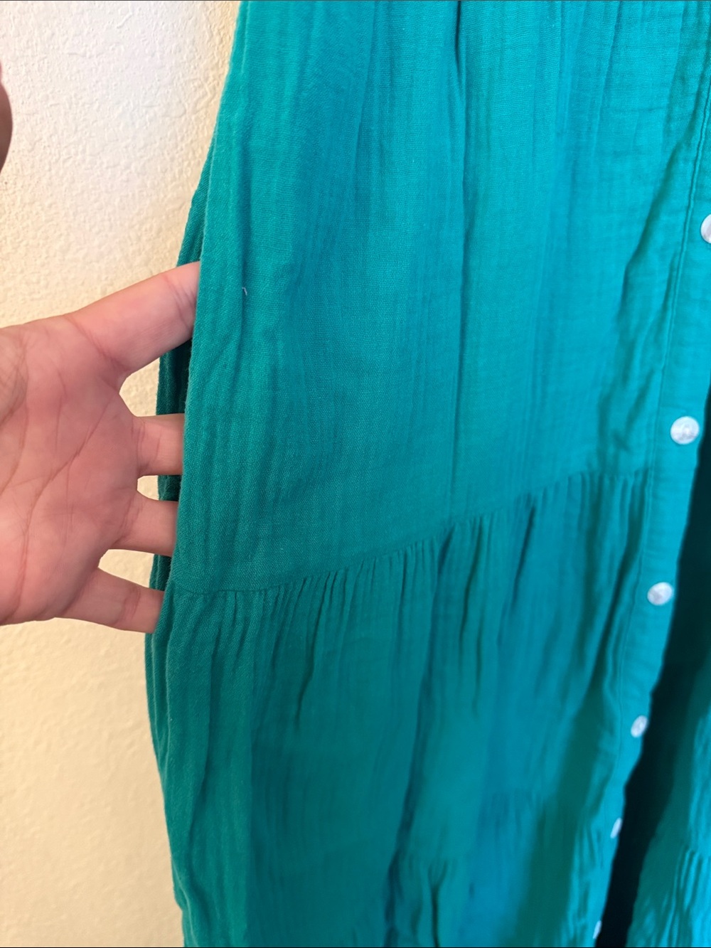 Teal Button-Front Midi Dress with Spaghetti Straps - Picture 3 of 6